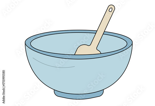 Mixing bowl with spatula for cooking, baking, and pastry preparation illustration for kitchen and culinary projects