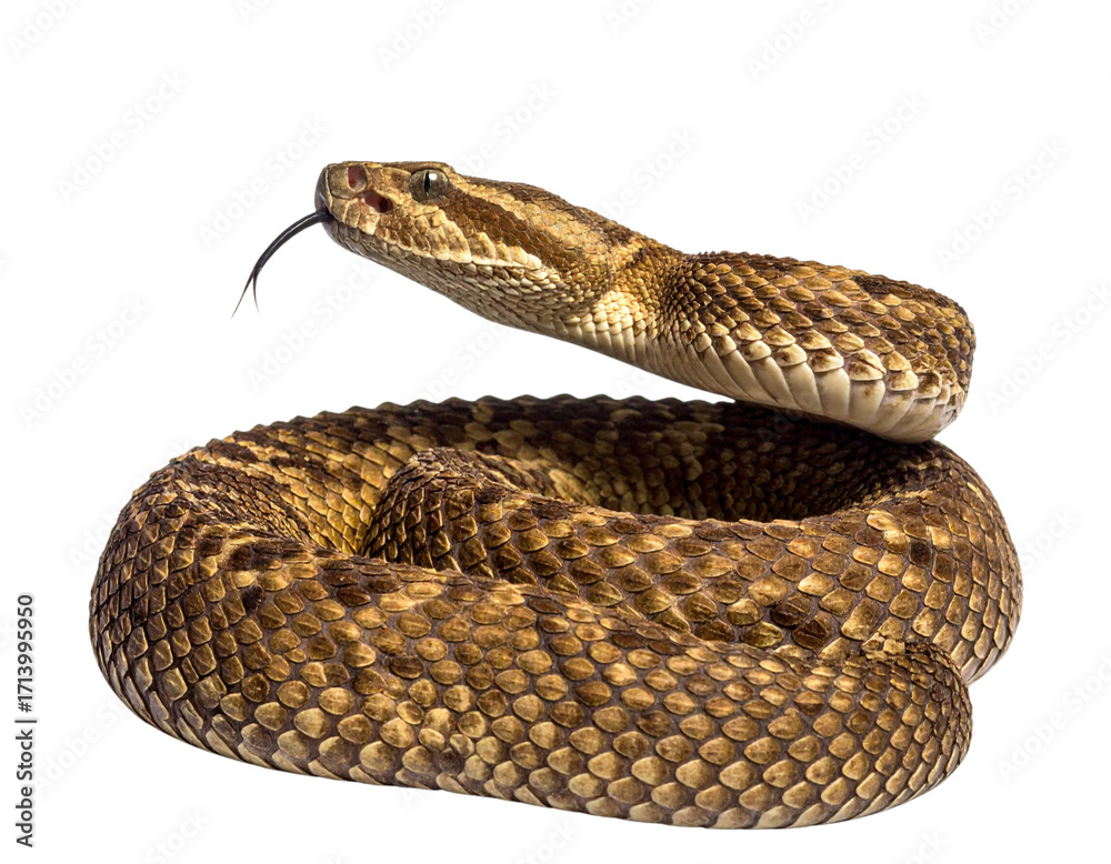 Fototapeta premium Rattlesnake Slithering in Curved Motion, Top-Down Perspective, isolated
