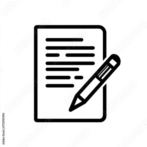 Simple black line icon of a document with a pen