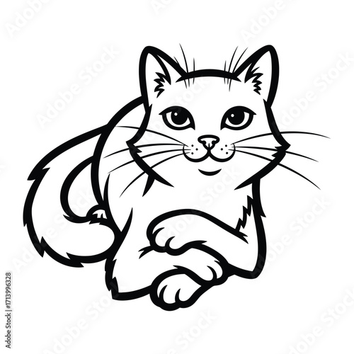 Whiskered Cat in an Artistic Impression: A whimsical illustration presents a charming cat in a relaxed pose, exuding warmth and playful demeanor.