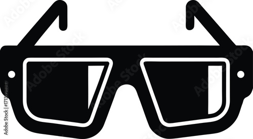 Vector illustration of 3D retro glasses for cinema and movie entertainment with colorful paper objects