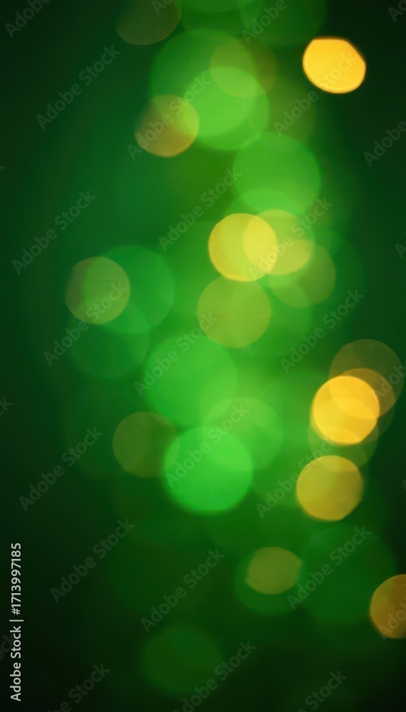 Fototapeta premium Abstract shimmering bokeh, festive green and gold glow, bokeh, winter wonderland