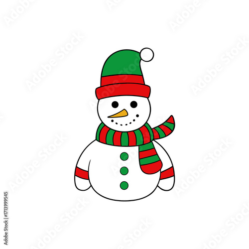 Cartoon snowman with hat scarf on transparent background