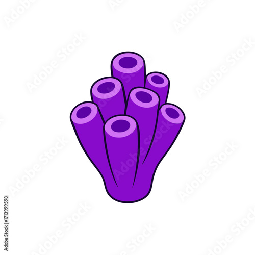 Purple tubular sea sponge art on transparent background