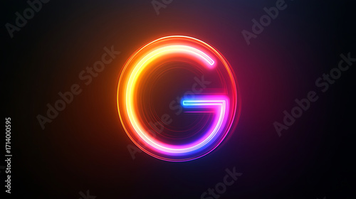 Glowing neon letter G in circular shape with vibrant colors and dark background, creating modern and energetic visual effect, evoking sense of innovation and technology