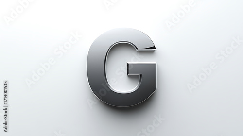Large metallic letter G plain white background, shiny and reflective, with modern and sleek design, emphasizing minimalism and contemporary style, futuristic aesthetic, clean and simple visual