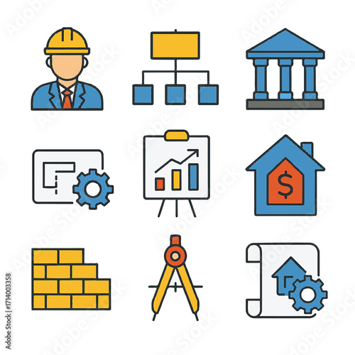 engineer, hierarchy, bank, blueprint, chart, house finance, bricks, compass, rolled plan