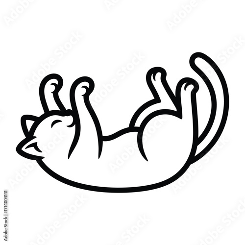 Playful Feline: A charming cartoon outline captures the essence of pure feline bliss as a relaxed cat reclines, inviting viewers into a world of simple joy and carefree moments.