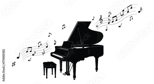 Elegant grand piano with flowing musical notes a beautiful artistic depiction
