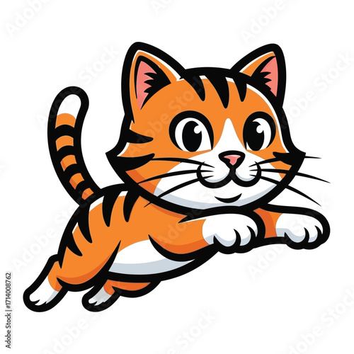 Joyful Cat in Motion: This captivating illustration captures a playful orange cat mid-air, exuding energy, joy, and the infectious thrill of movement. The vibrant colors, sleek design.