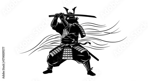 Samurai Warrior A Black and White Silhouette Illustration