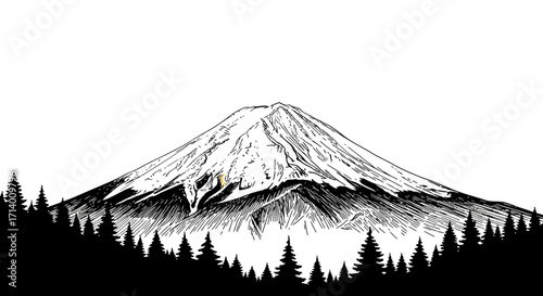 Majestic Mount Fuji A Black and White Illustration