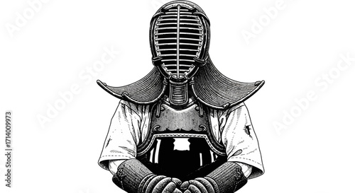 Kendo Martial Art Black and White Illustration of a Kendo Practitioner