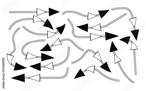 Arrows pointing in different directions on a white background showing movement
