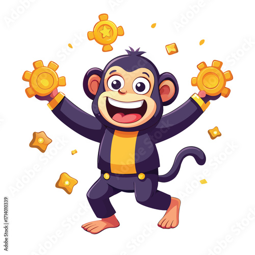 Vibrant cheerful cartoon chimpanzee illustration