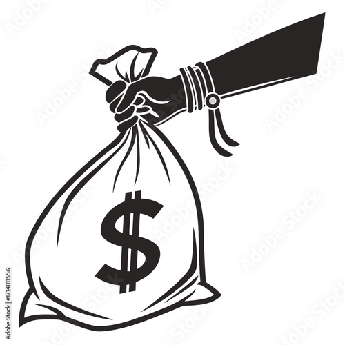 Illustration of a hand holding a money bag with a dollar sign, representing finance, investment, and economic opportunity