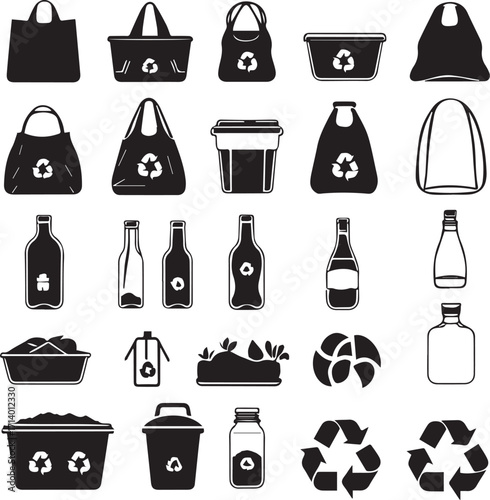 Zero Waste Black Silhouette Vector Set