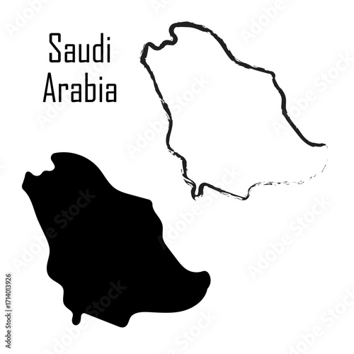 Saudi arabia map black and white vector illustration. map black and white vector illustration.