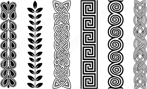 Vector art of collection of six different black and white decorative borders