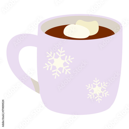 hot chocolate with marshmallows in snowflake mug illustration