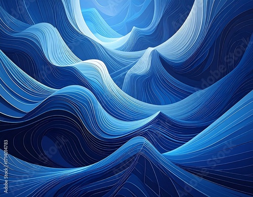 Abstract wavy lines in deep blue and light blue