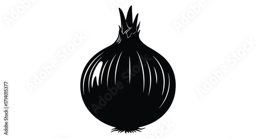 Simple black and white illustration of a single bulb onion design