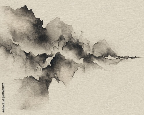 Zen-inspired ink wash painting in grey and beige tones with subtle gradients for meditation spaces, minimalist decor, and luxury branding

