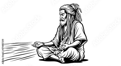 Spiritual Man Meditating Calmly with Lines of Energy Emanating