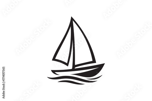 Sailing Boat icon silhouette illustration on white background.
