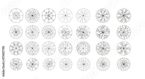 Vector art of collection of circular floral and geometric patterns