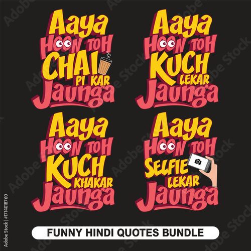Funny Hindi Quotes Vector Bundle – Desi Hindi Meme Typography Sticker Set (4 Designs)