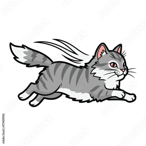 Whimsical Feline Flight: A spirited cartoon cat, adorned with whimsical wings, leaps gracefully through the air, embodying the spirit of freedom and joy.