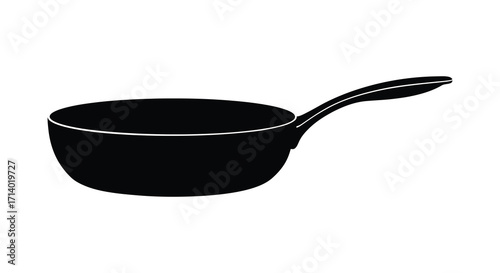 Simple black frying pan illustration isolated on a pure white background