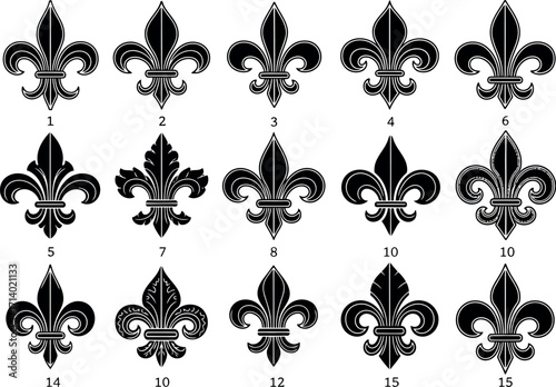 Vector art of collection of various fleurdelis designs
