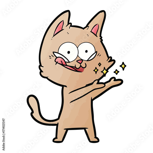 Cartoon Cat's Delight: Capturing a charming cartoon cat, exhibiting delight, showcasing happiness and charm in this lively illustration. 