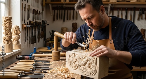 Woodcarver at work.