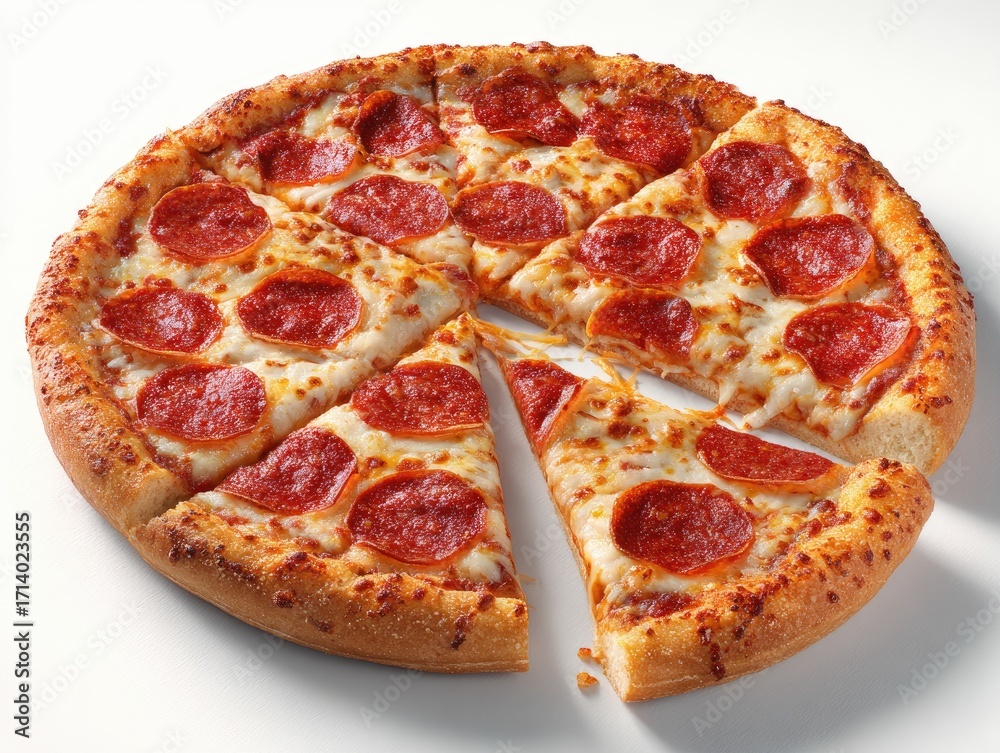© manazil - Sliced pepperoni pizza on white background