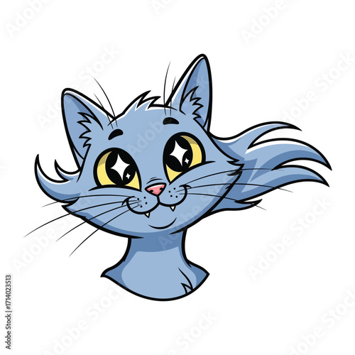 Cheerful Cat Illustration: An adorable animated cat with a playful and friendly demeanor, captivating viewers with its endearing smile and radiant eyes, perfect for conveying joy.
