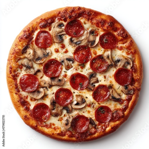 Round pizza with pepperoni and mushrooms (2)