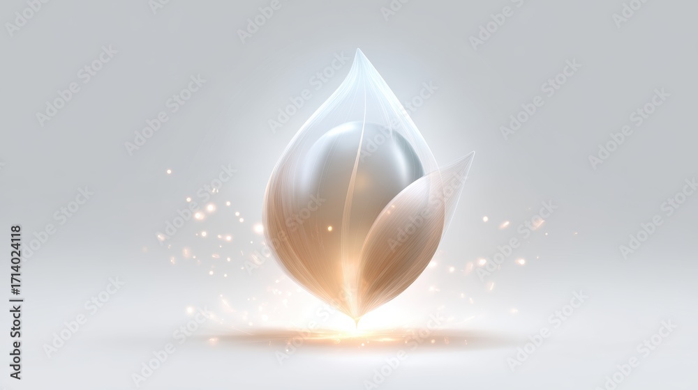 Fototapeta premium Abstract illustration of a glowing pearl within delicate petals.