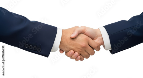 Isolated handshake symbolizes business success, agreement, deal; two men, partnership, suit