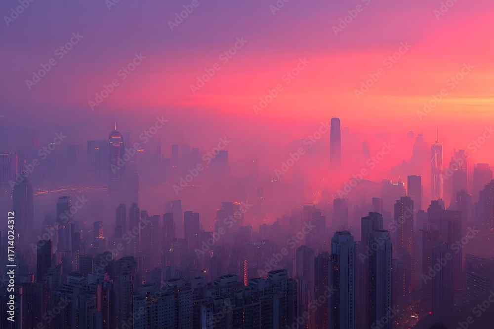 Fototapeta premium haze softens dawn cityscape with crisp low light for high resolution marketing visuals