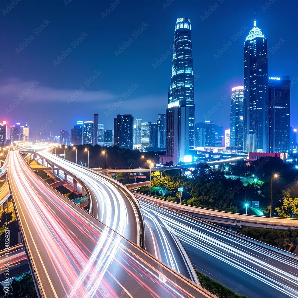 Fototapeta premium Night city highway intersection