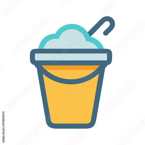 A cartoon bucket filled with white foam top on transparent background