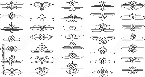 Vector art of compilation of elegant black decorative line art elements