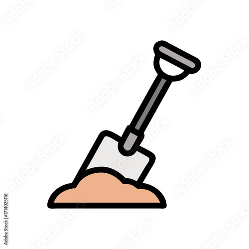 Shovel digging into a mound of dirt or sand on transparent background