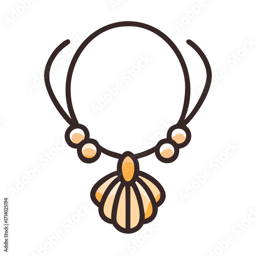 Necklace with a shell pendant and beads art on transparent background