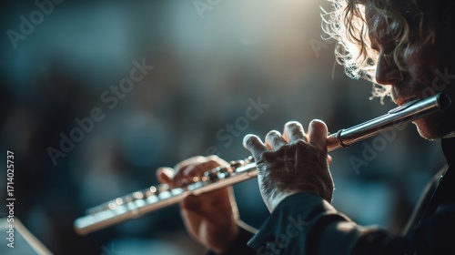Musician playing flute in a classical concert