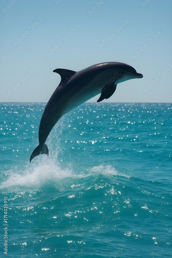 Fototapeta premium Dolphin leaping above turquoise ocean waves