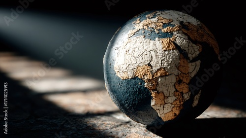 Earth globe cracked surface representing climate change impact